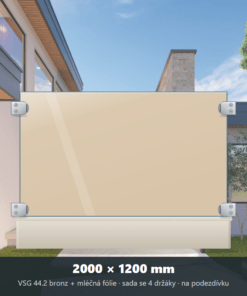 Skleněný plot VSG 44.2 bronzový s mléčnou fólií 2000 × 1200 mm