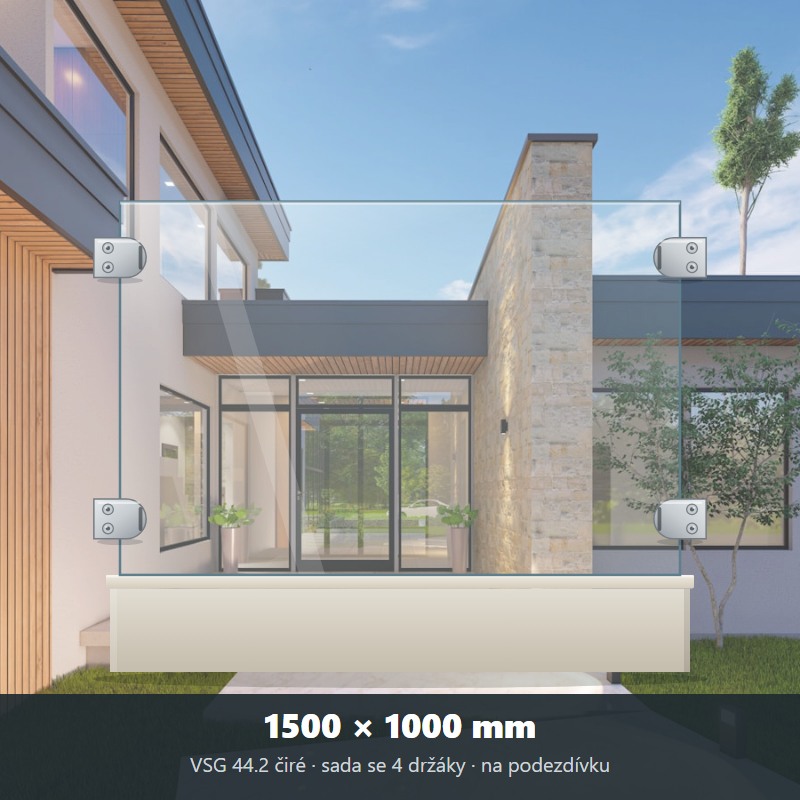 Skleněný plot VSG 44.2 čirý 1500 × 1000 mm