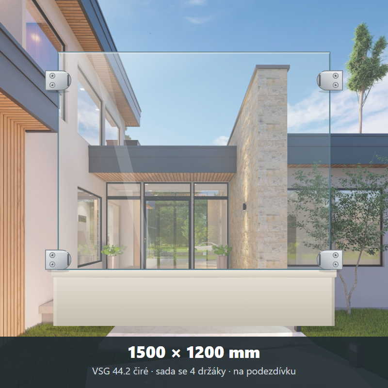 Skleněný plot VSG 44.2 čirý 1500 × 1200 mm