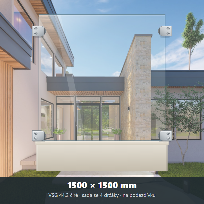 Skleněný plot VSG 44.2 čirý 1500 × 1500 mm
