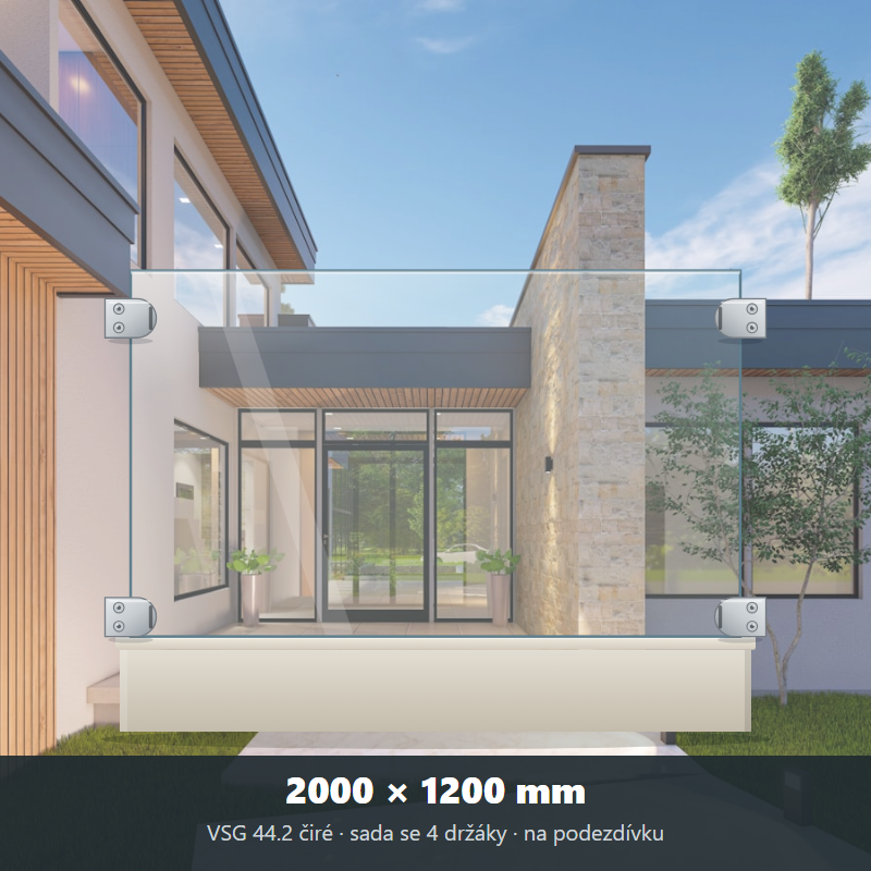 Skleněný plot VSG 44.2 čirý 2000 × 1200 mm
