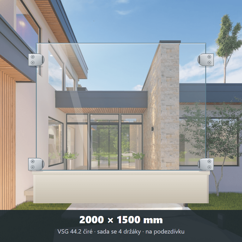 Skleněný plot VSG 44.2 čirý 2000 × 1500 mm