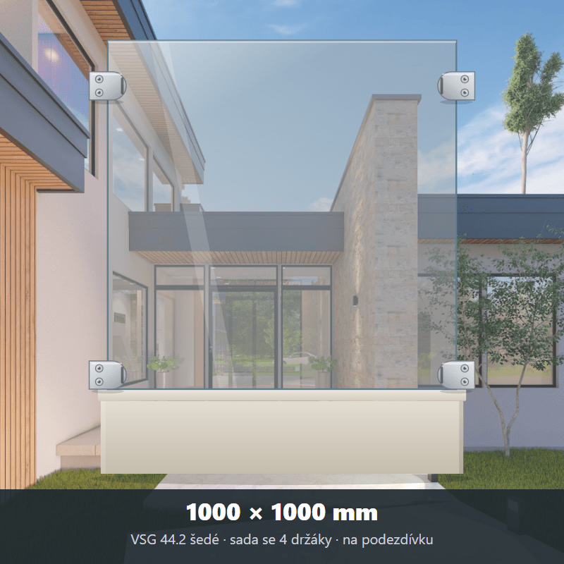 Skleněný plot VSG 44.2 šedý 1000 × 1000 mm