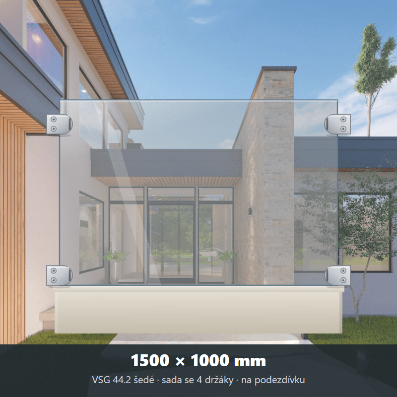 Skleněný plot VSG 44.2 šedý 1500 × 1000 mm