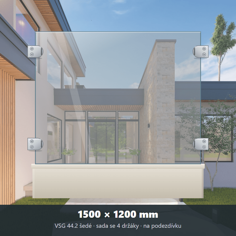 Skleněný plot VSG 44.2 šedý 1500 × 1200 mm