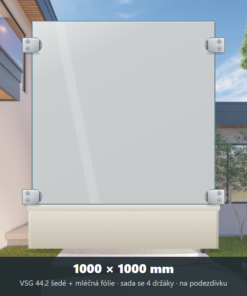 Skleněný plot VSG 44.2 šedý s mléčnou fólií 1000 × 1000 mm