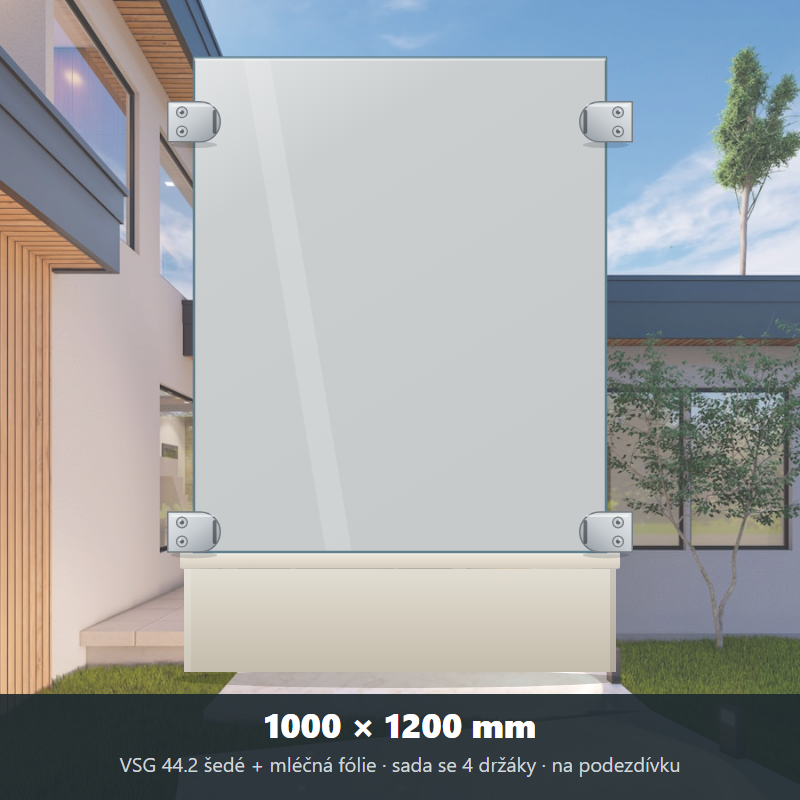 Skleněný plot VSG 44.2 šedý s mléčnou fólií 1000 × 1200 mm