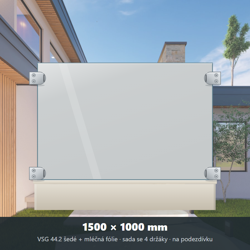 Skleněný plot VSG 44.2 šedý s mléčnou fólií 1500 × 1000 mm