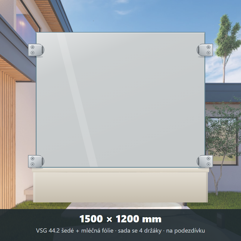 Skleněný plot VSG 44.2 šedý s mléčnou fólií 1500 × 1200 mm
