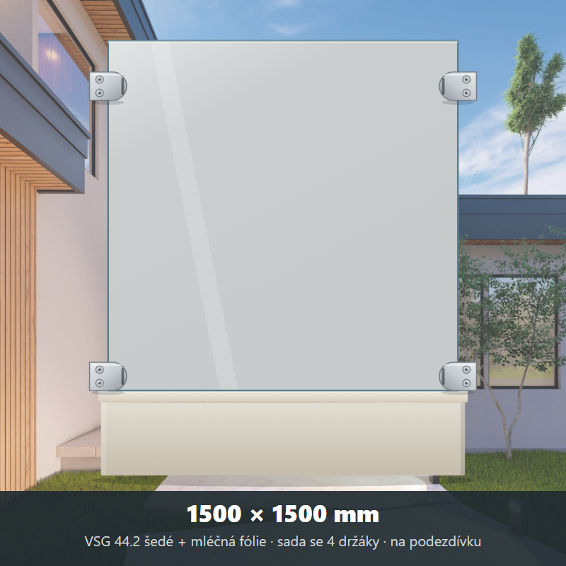 Skleněný plot VSG 44.2 šedý s mléčnou fólií 1500 × 1500 mm