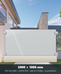 Skleněný plot VSG 44.2 šedý s mléčnou fólií 2000 × 1000 mm