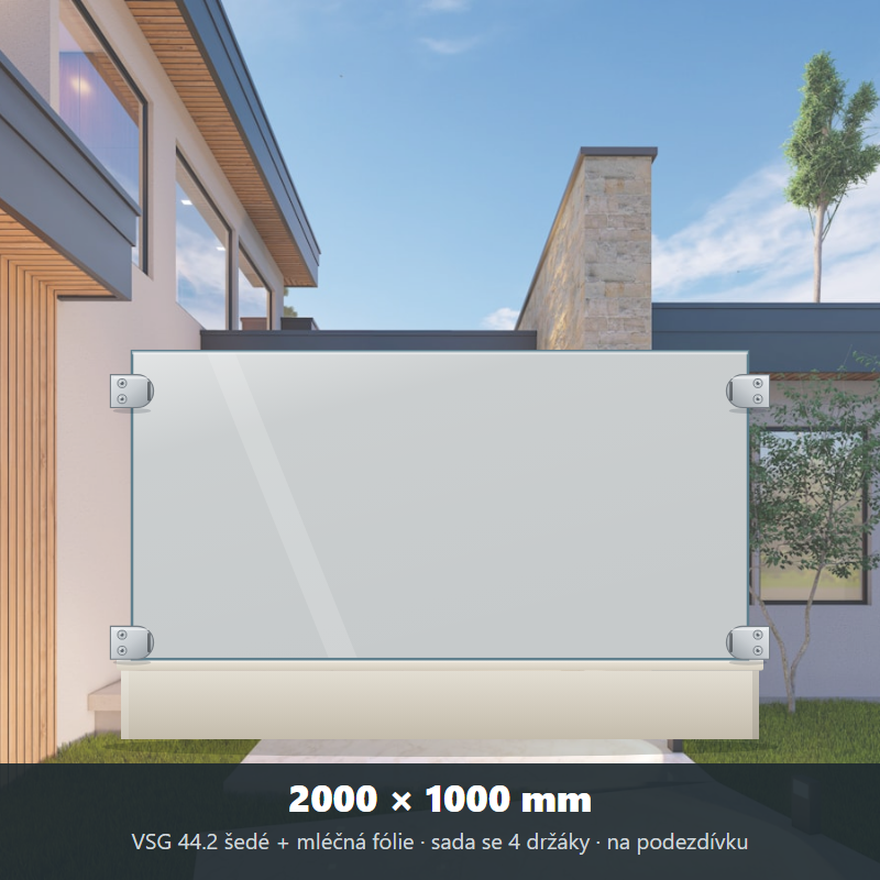 Skleněný plot VSG 44.2 šedý s mléčnou fólií 2000 × 1000 mm
