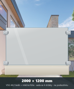 Skleněný plot VSG 44.2 šedý s mléčnou fólií 2000 × 1200 mm