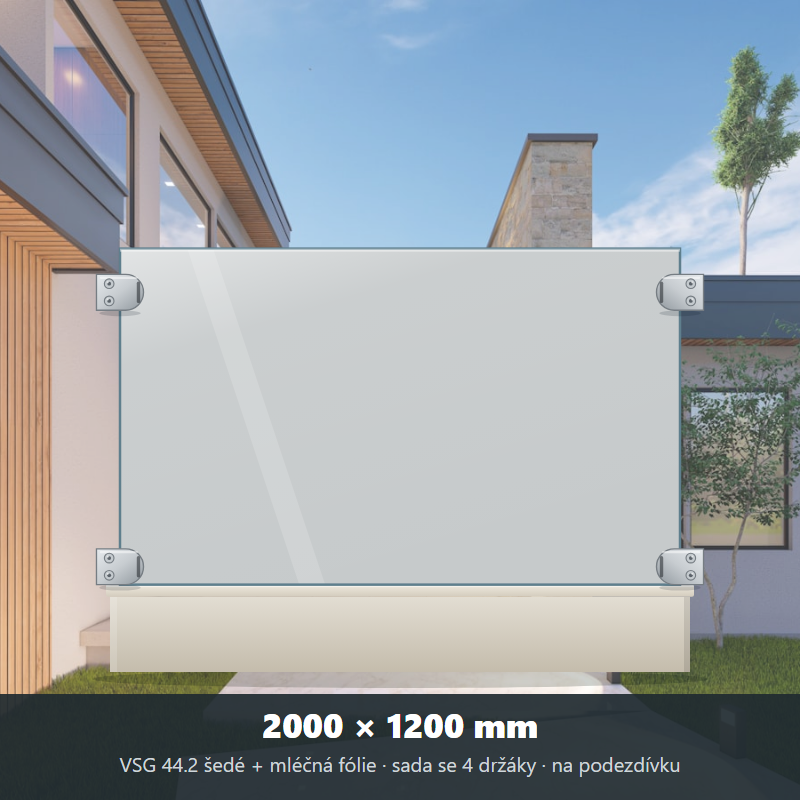 Skleněný plot VSG 44.2 šedý s mléčnou fólií 2000 × 1200 mm