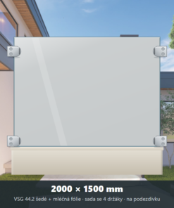Skleněný plot VSG 44.2 šedý s mléčnou fólií 2000 × 1500 mm
