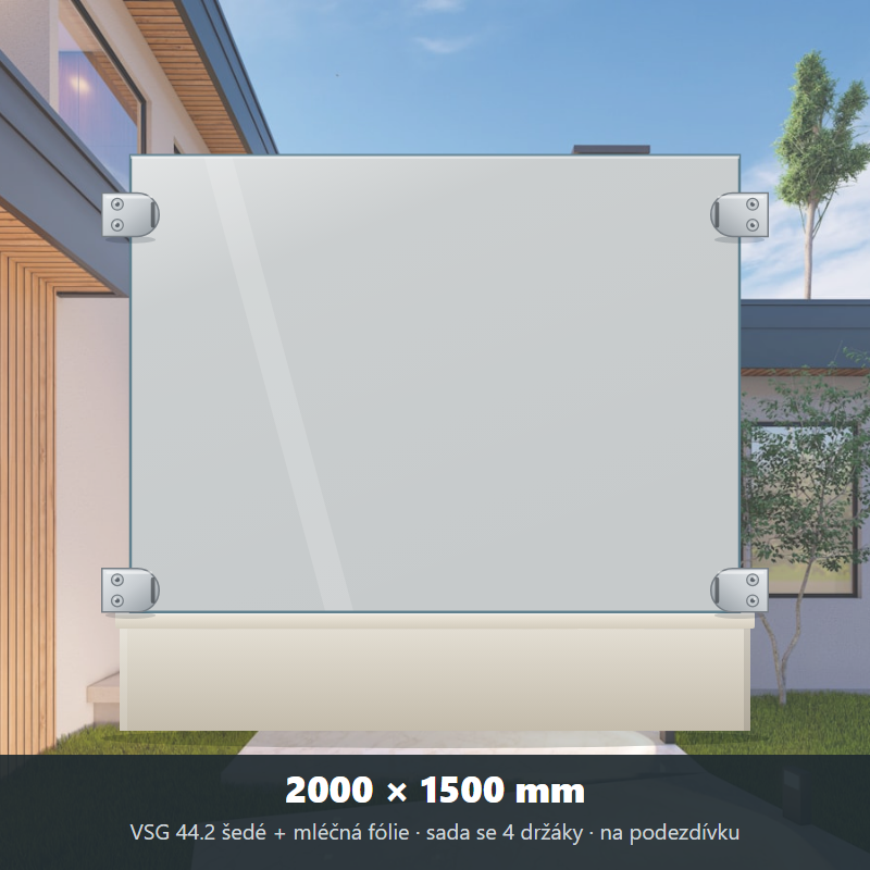 Skleněný plot VSG 44.2 šedý s mléčnou fólií 2000 × 1500 mm