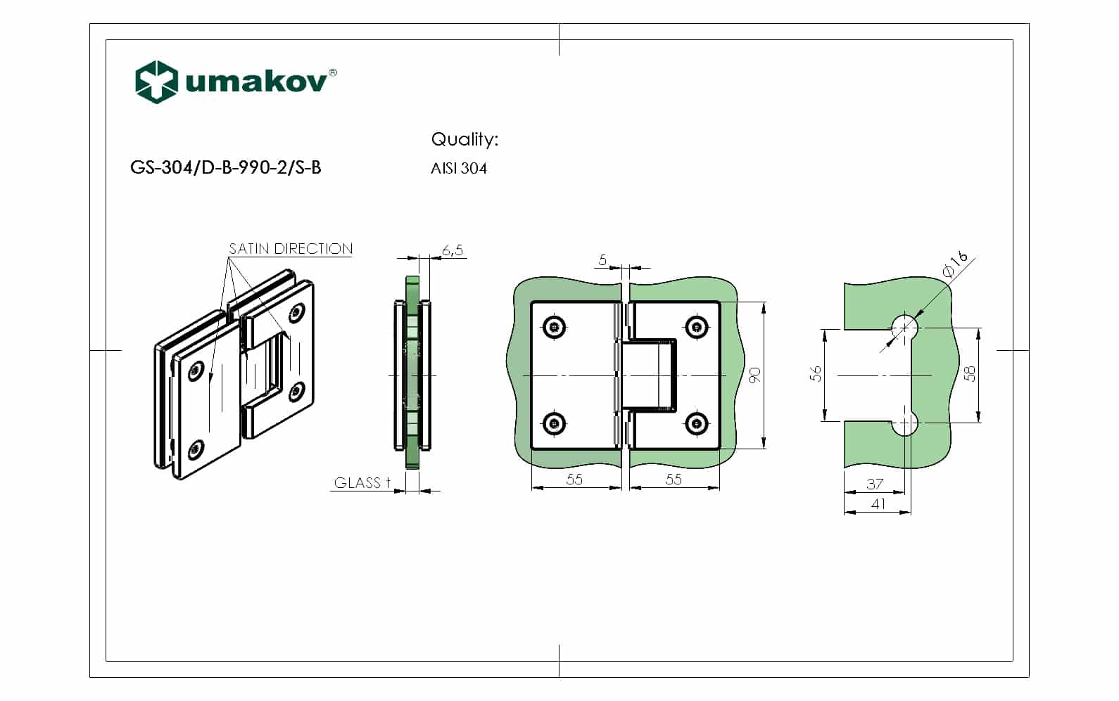 Závěs pro skleněné dveře sklo/sklo +/- 90stup. Černá - Obrázek 3